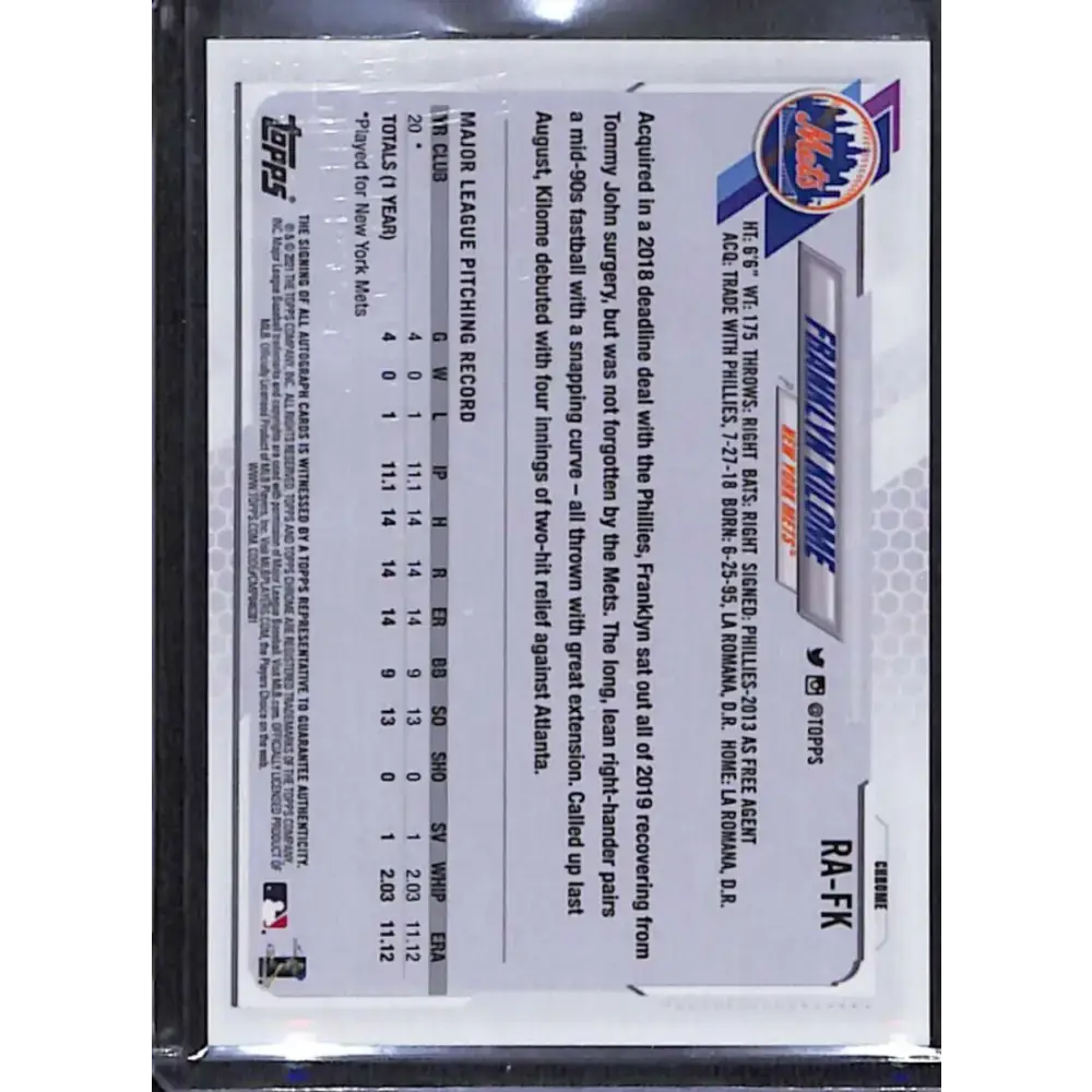 2021 Topps Chrome #RA-FK Franklyn Kilome Rookie Auto NM-MT Baseball Card - Baseball Card Single