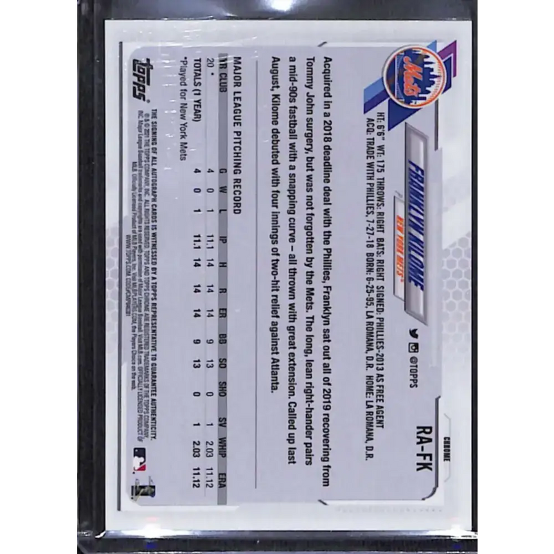 2021 Topps Chrome #RA-FK Franklyn Kilome Rookie Auto NM-MT Baseball Card - Baseball Card Single