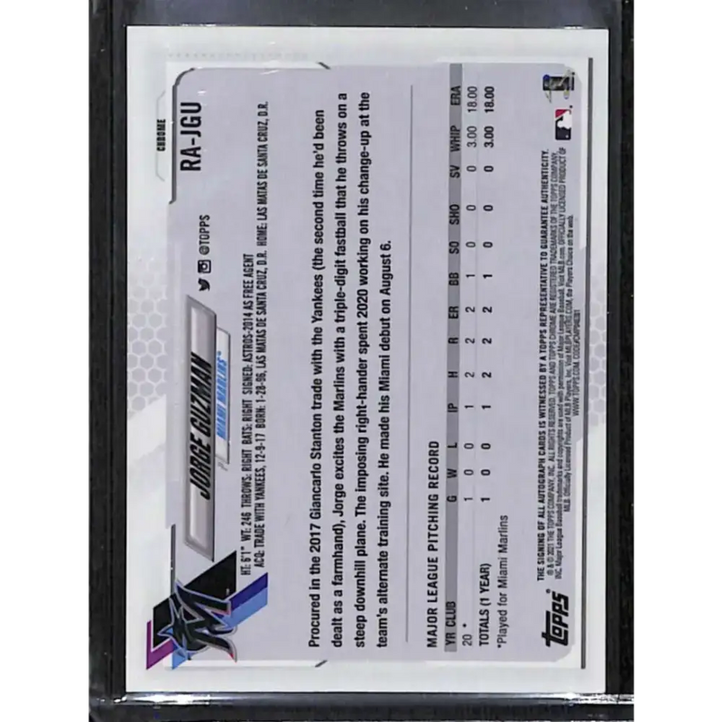 2021 Topps Chrome #RA-JGU Jorge Guzman Rookie Auto NM-MT Baseball Card - Baseball Card Single