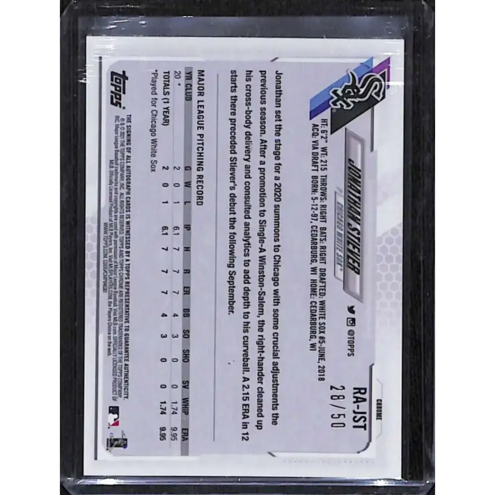 2021 Topps Chrome #RA-JST Jonathan Stiever Rookie Auto Gold Refractor #/50 NM-MT Baseball Card - Baseball Card Single