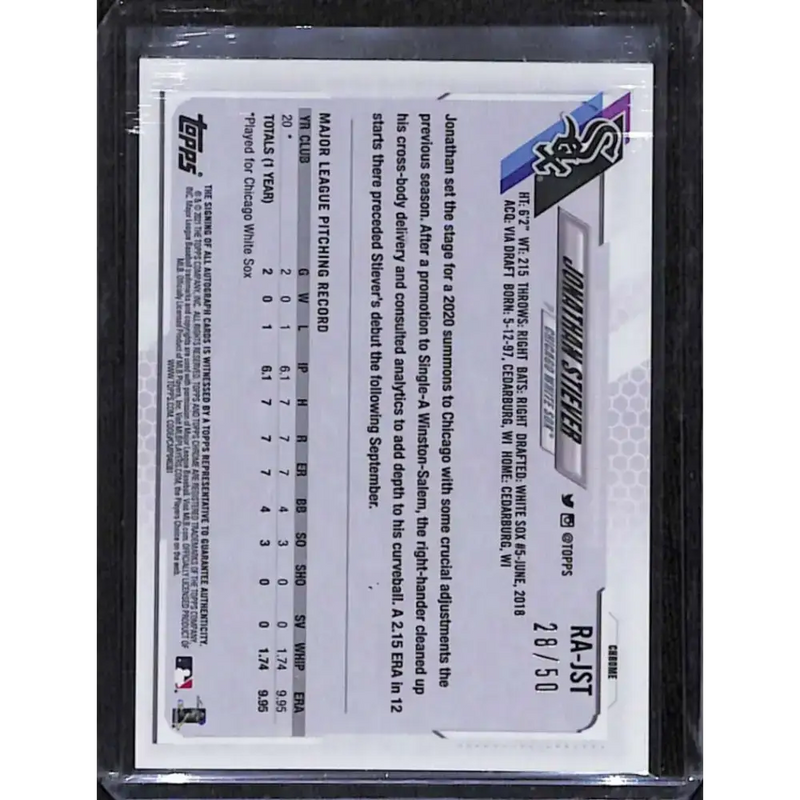 2021 Topps Chrome #RA-JST Jonathan Stiever Rookie Auto Gold Refractor #/50 NM-MT Baseball Card - Baseball Card Single