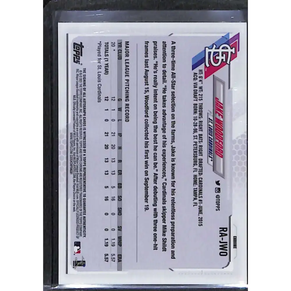 2021 Topps Chrome #RA-JWO Jake Woodford Rookie Auto NM-MT Baseball Card - Baseball Card Single