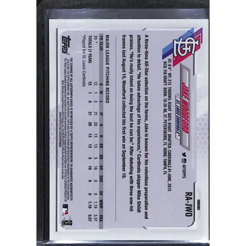 2021 Topps Chrome #RA-JWO Jake Woodford Rookie Auto NM-MT Baseball Card - Baseball Card Single