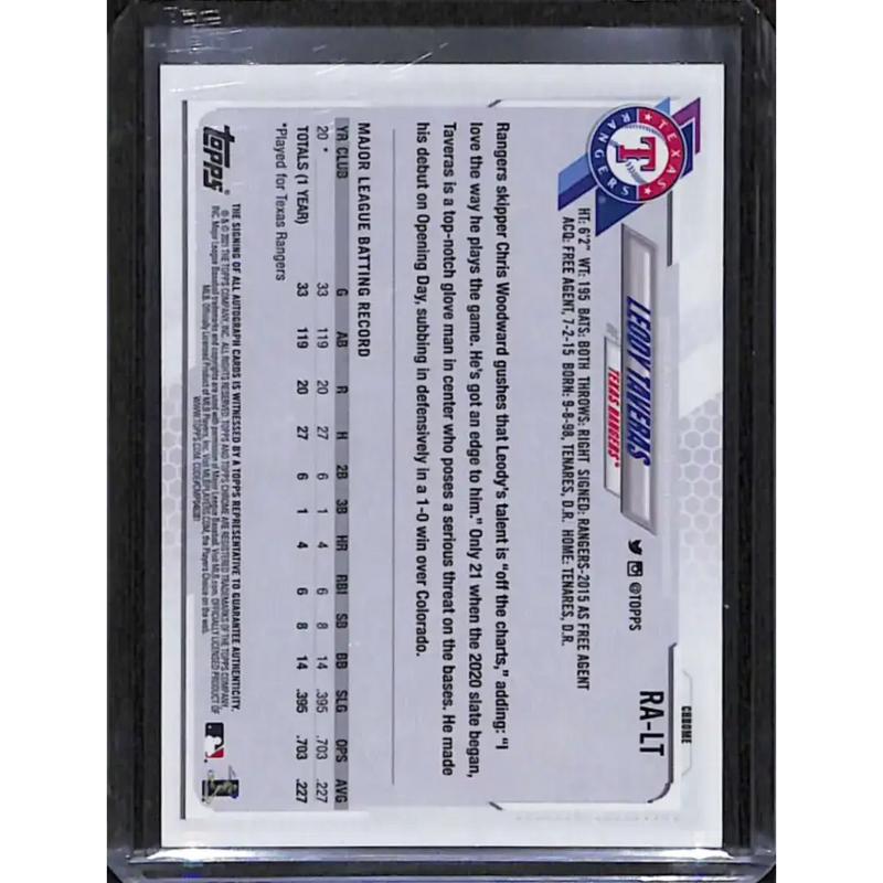 2021 Topps Chrome #RA-LT Leody Taveras Rookie Auto NM-MT Baseball Card - Baseball Card Single