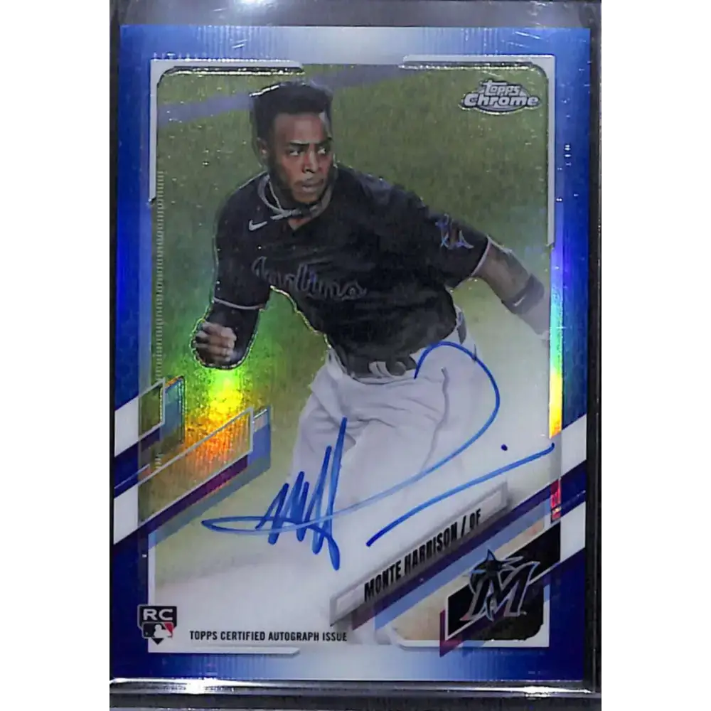 2021 Topps Chrome #RA-MH Monte Harrison Rookie Auto Blue Refractor #/150 NM-MT Baseball Card - Baseball Card Single
