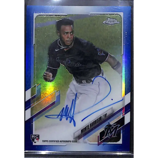 2021 Topps Chrome #RA-MH Monte Harrison Rookie Auto Blue Refractor #/150 NM-MT Baseball Card - Baseball Card Single