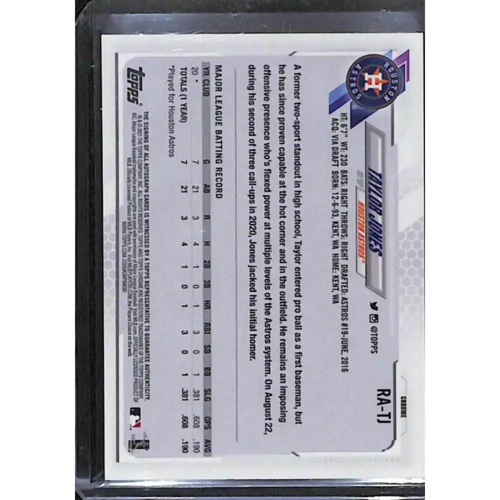 2021 Topps Chrome #RA-TJ Taylor Jones Rookie Auto NM-MT Baseball Card - Baseball Card Single