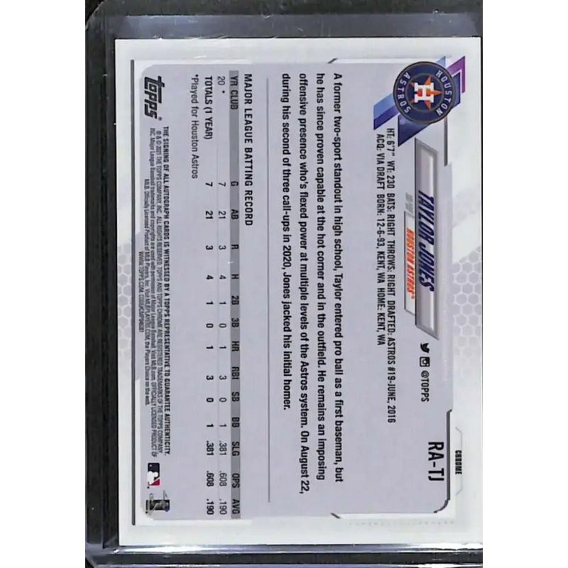 2021 Topps Chrome #RA-TJ Taylor Jones Rookie Auto NM-MT Baseball Card - Baseball Card Single