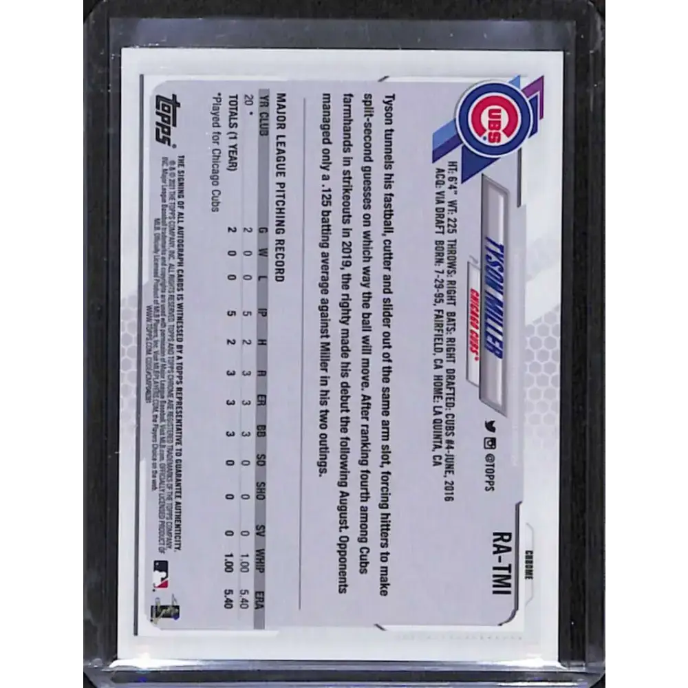 2021 Topps Chrome #RA-TMI Tyson Miller Rookie Auto NM-MT Baseball Card - Baseball Card Single