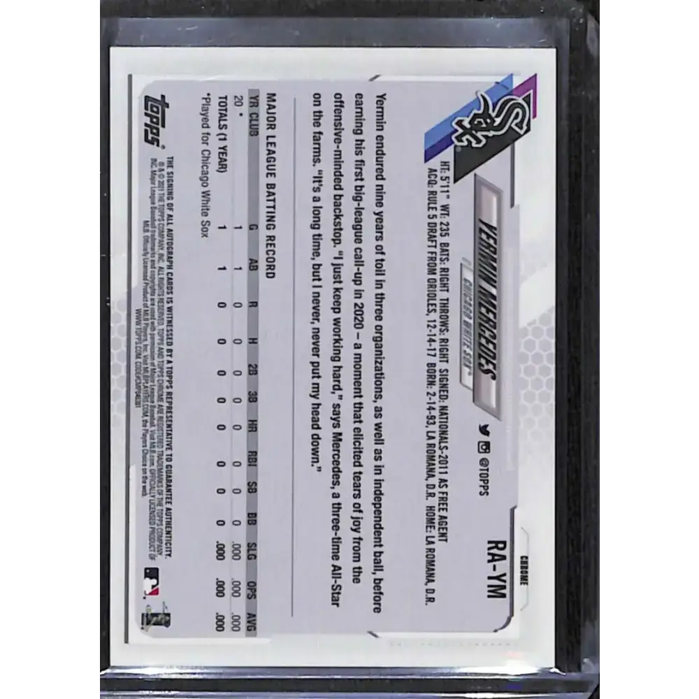 2021 Topps Chrome #RA-YM Yermin Mercedes Rookie Auto NM-MT Baseball Card - Baseball Card Single
