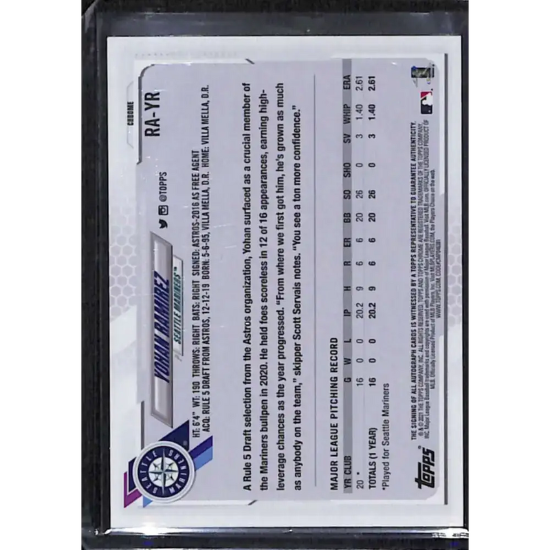 2021 Topps Chrome #RA-YR Yohan Ramirez Rookie Auto NM-MT Baseball Card - Baseball Card Single
