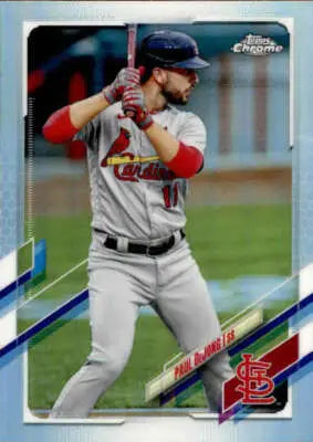 2021 Topps Chrome Refractor baseball card of Paul DeJong with original gloss and simply Sandoval