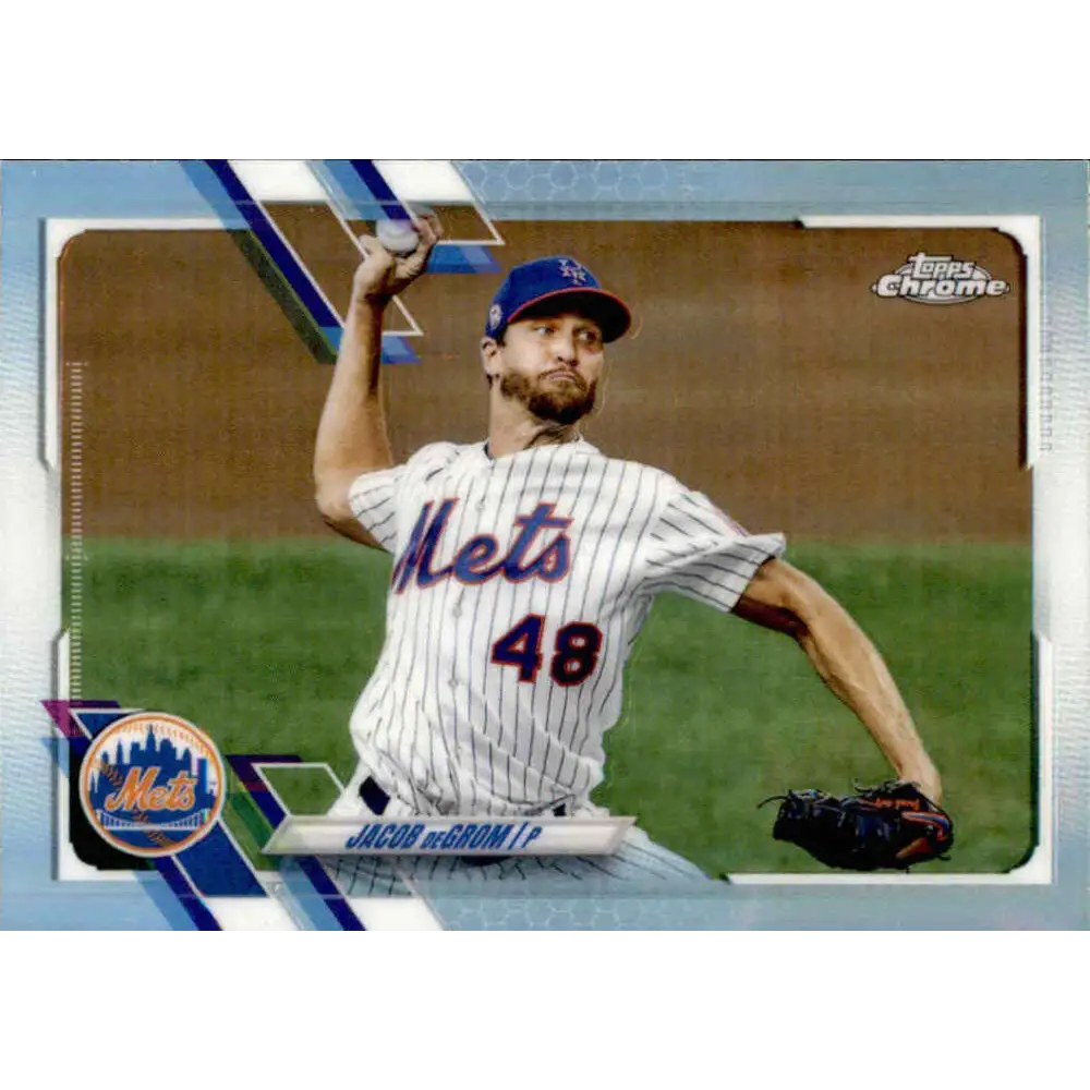 2021 Topps Chrome Refractor #12 Jacob deGrom NM-MT New York Mets Baseball Card  Image 1