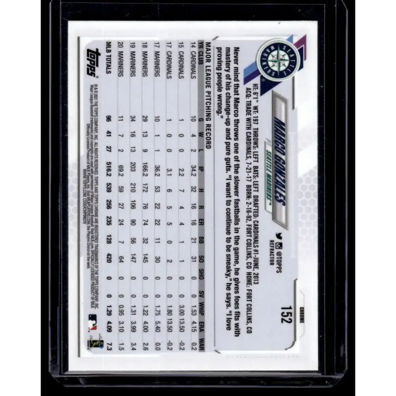 2021 Topps Chrome Refractor #152 Marco Gonzales NM/MT Seattle Mariners Baseball Card - Baseball Card Single