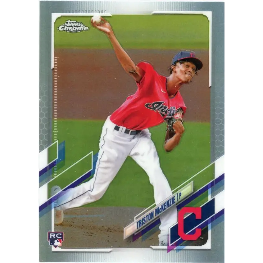 2021 Topps Chrome Refractor #21 Triston McKenzie NM-MT RC Rookie Cleveland Indians Baseball Card  Image 1