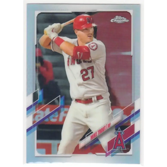 2021 Topps Chrome Refractor #27 Mike Trout NM/MT Los Angeles Angels Baseball Card - Baseball Card Single