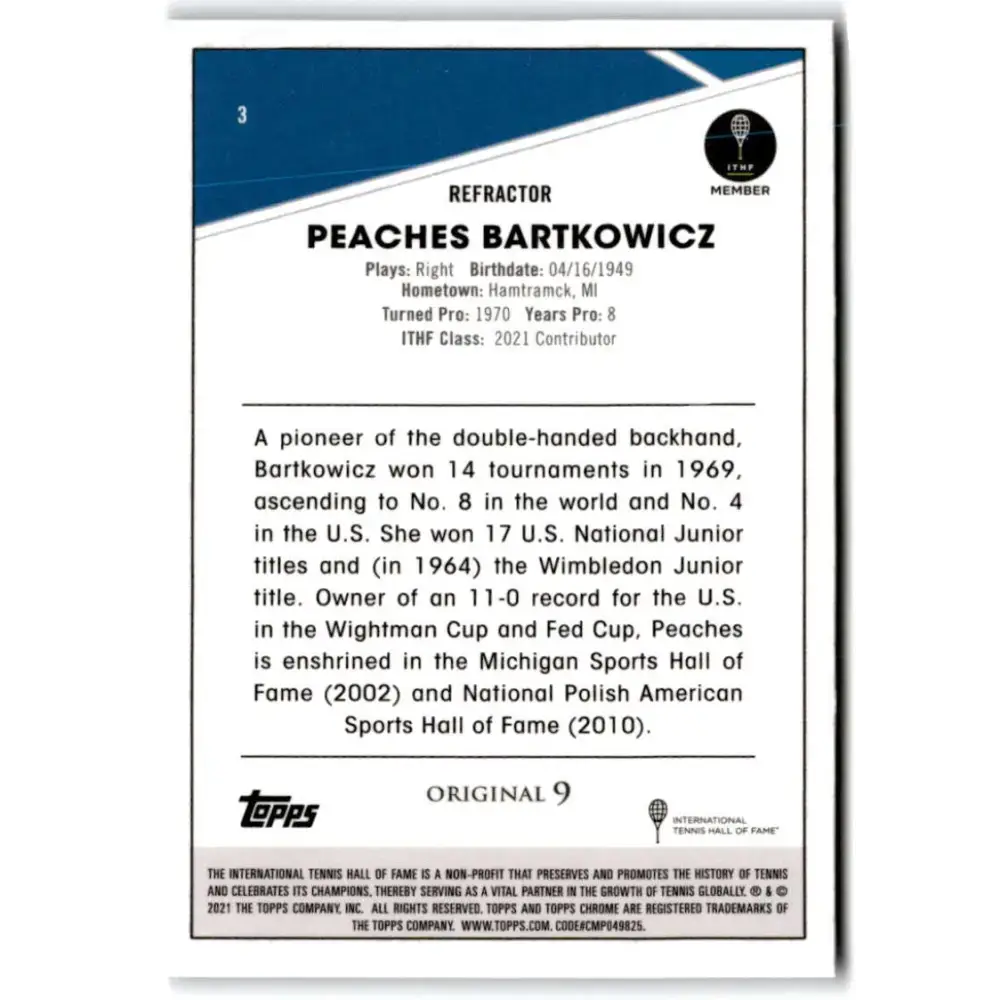 2021 Topps Chrome Refractor #3 Peaches Bartkowicz NM-MT Tennis Card - Other