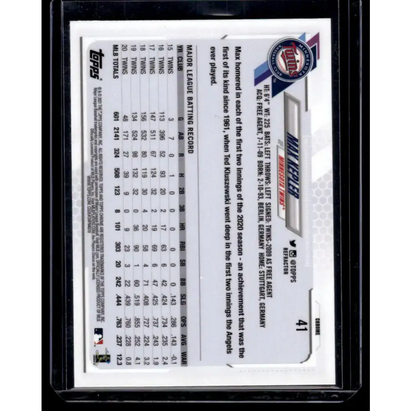 2021 Topps Chrome Refractor #41 Max Kepler NM/MT Minnesota Twins Baseball Card - Baseball Card Single