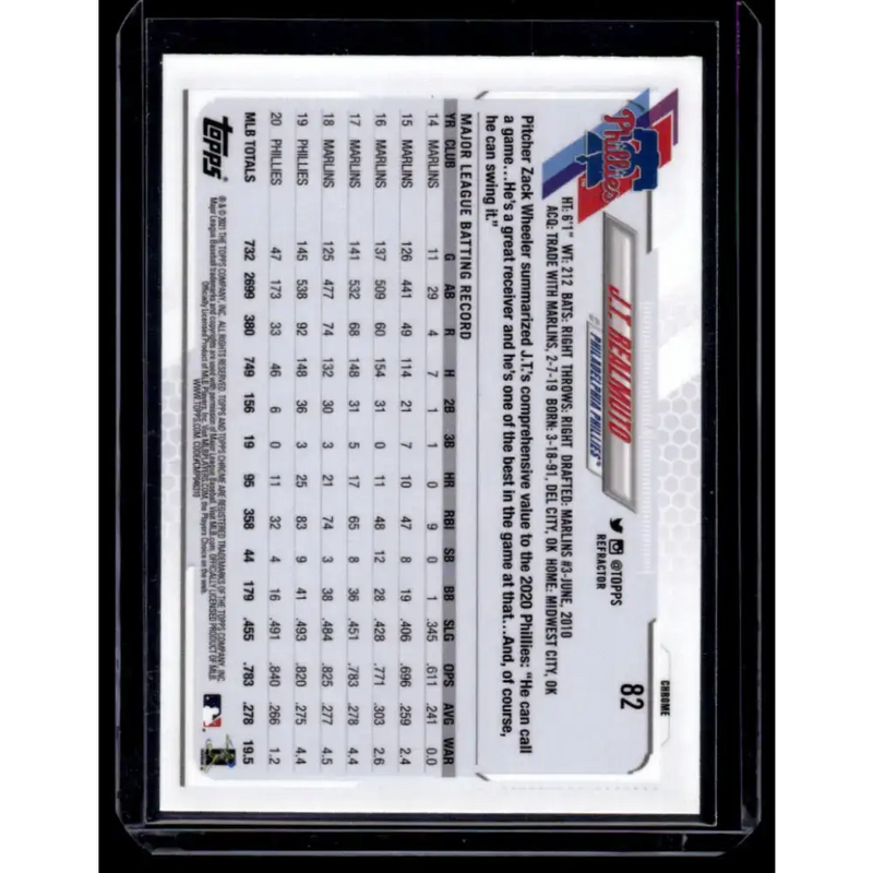 2021 Topps Chrome Refractor #82 J.T. Realmuto NM/MT Philadelphia Phillies Baseball Card - Baseball Card Single
