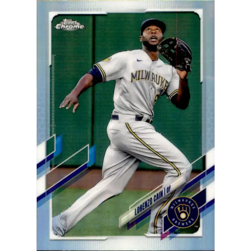 2021 Topps Chrome Refractor #86 Lorenzo Cain NM/MT Milwaukee Brewers Baseball Card - Baseball Card Single