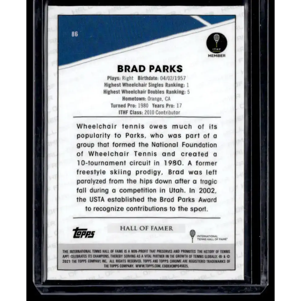 2021 Topps Chrome Refractor Black/White Mini Diamond #86 Brad Parks NM-MT Tennis Card - Tennis Card Single
