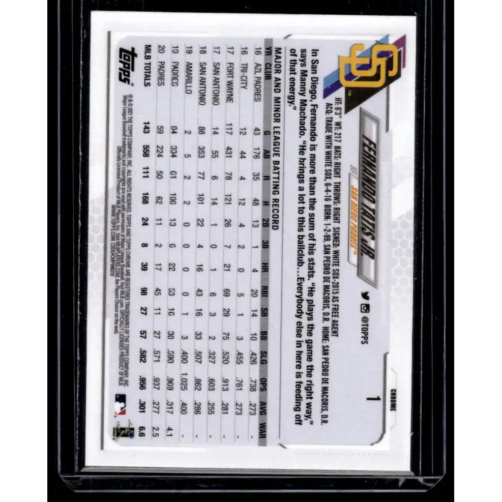 2021 Topps Chrome Refractor Prism #1 Fernando Tatis Jr. NM/MT San Diego Padres Baseball Card - Baseball Card Single