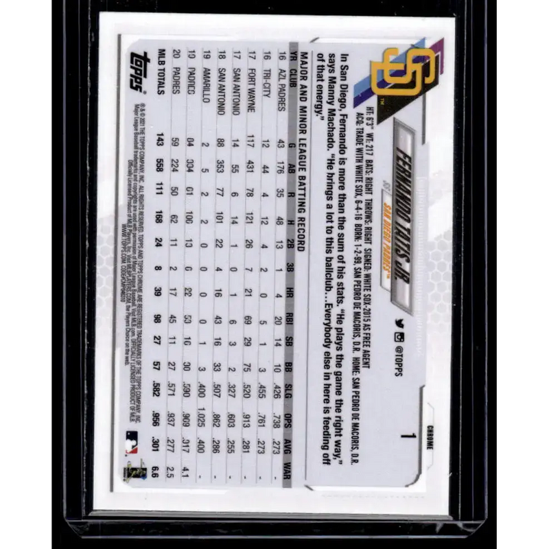 2021 Topps Chrome Refractor Prism #1 Fernando Tatis Jr. NM/MT San Diego Padres Baseball Card - Baseball Card Single