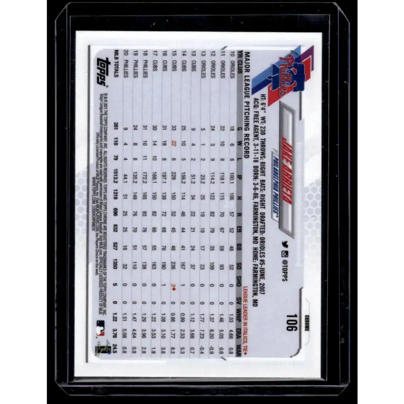 2021 Topps Chrome Refractor Prism #106 Jake Arrieta NM/MT Philadelphia Phillies Baseball Card - Baseball Card Single
