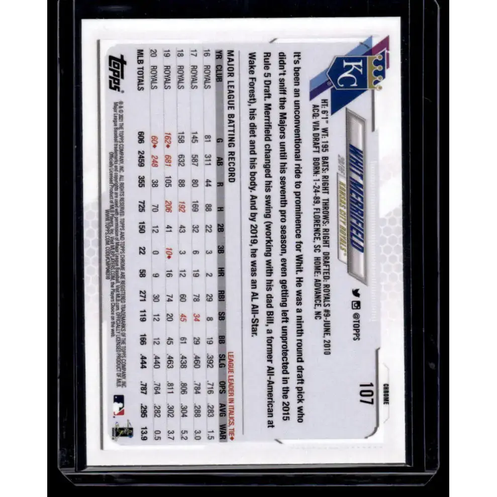 2021 Topps Chrome Refractor Prism #107 Whit Merrifield NM/MT Kansas City Royals Baseball Card - Baseball Card Single