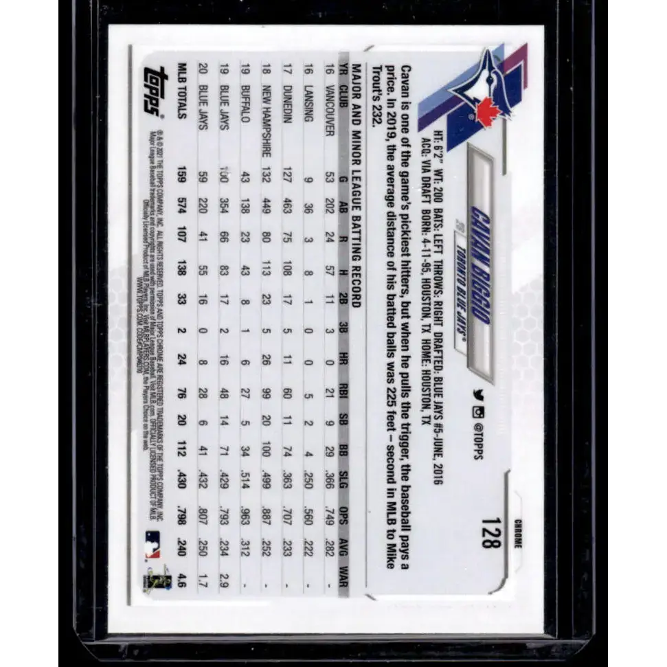 2021 Topps Chrome Refractor Prism #128 Cavan Biggio NM/MT Toronto Blue Jays Baseball Card - Baseball Card Single