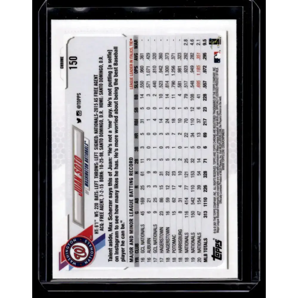 2021 Topps Chrome Refractor Prism #150 Juan Soto NM/MT Washington Nationals Baseball Card - Baseball Card Single