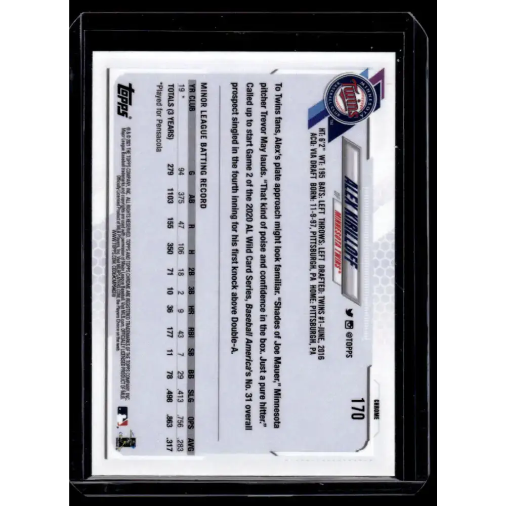 2021 Topps Chrome Refractor Prism #170 Alex Kirilloff NM/MT RC Rookie Minnesota Twins Baseball Card - Baseball Card