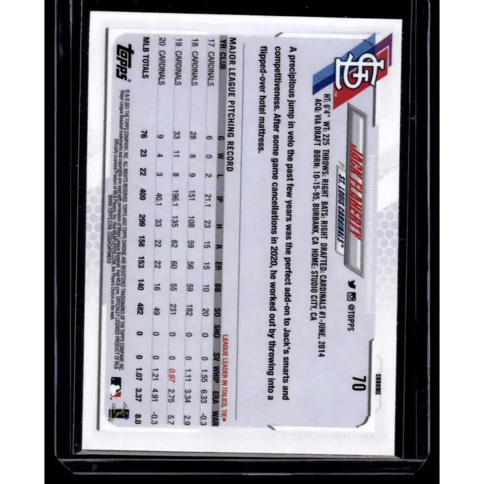 2021 Topps Chrome Refractor Prism #70 Jack Flaherty NM/MT St. Louis Cardinals Baseball Card - Baseball Card Single