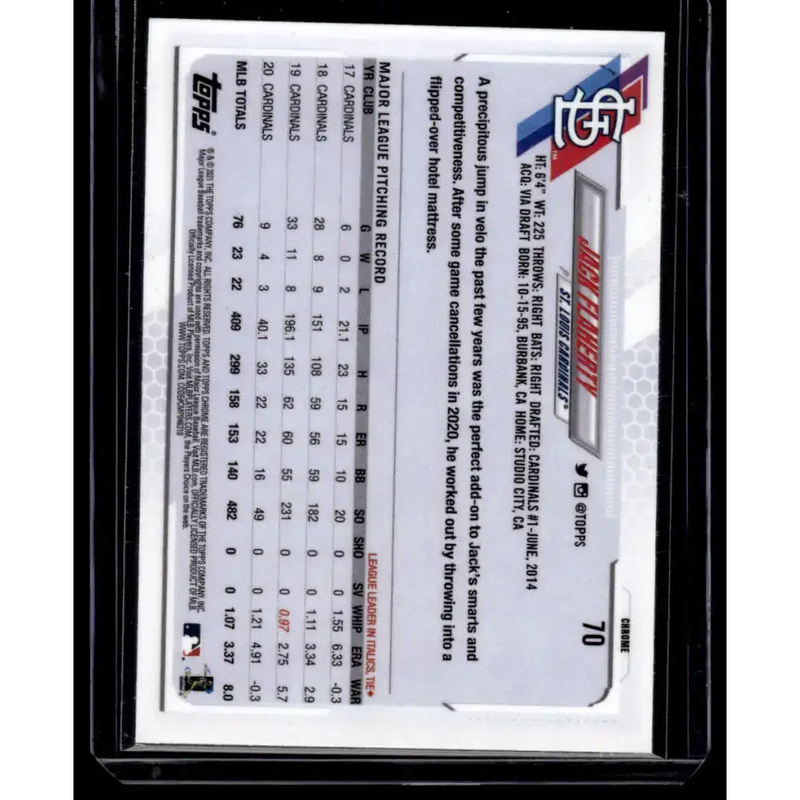 2021 Topps Chrome Refractor Prism #70 Jack Flaherty NM/MT St. Louis Cardinals Baseball Card - Baseball Card Single