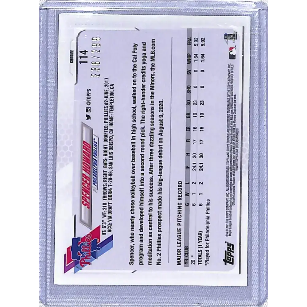 2021 Topps Chrome Refractor Purple #114 Spencer Howard NM-MT RC Rookie 236/299 Philadelphia Phillies Baseball Card