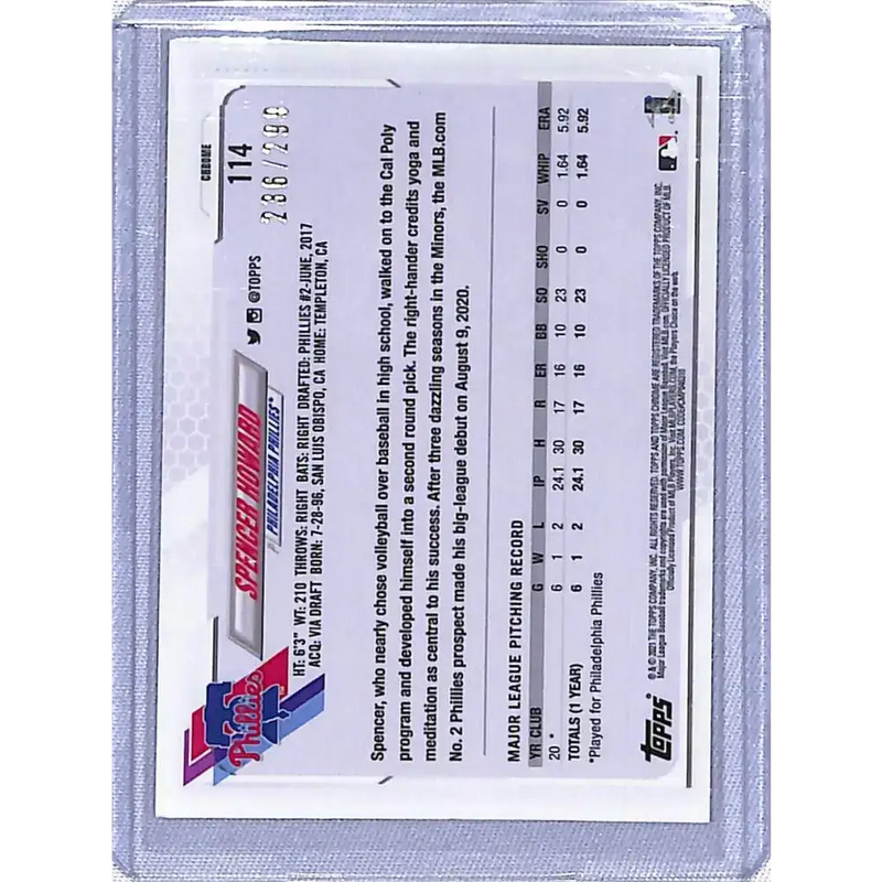 2021 Topps Chrome Refractor Purple #114 Spencer Howard NM-MT RC Rookie 236/299 Philadelphia Phillies Baseball Card