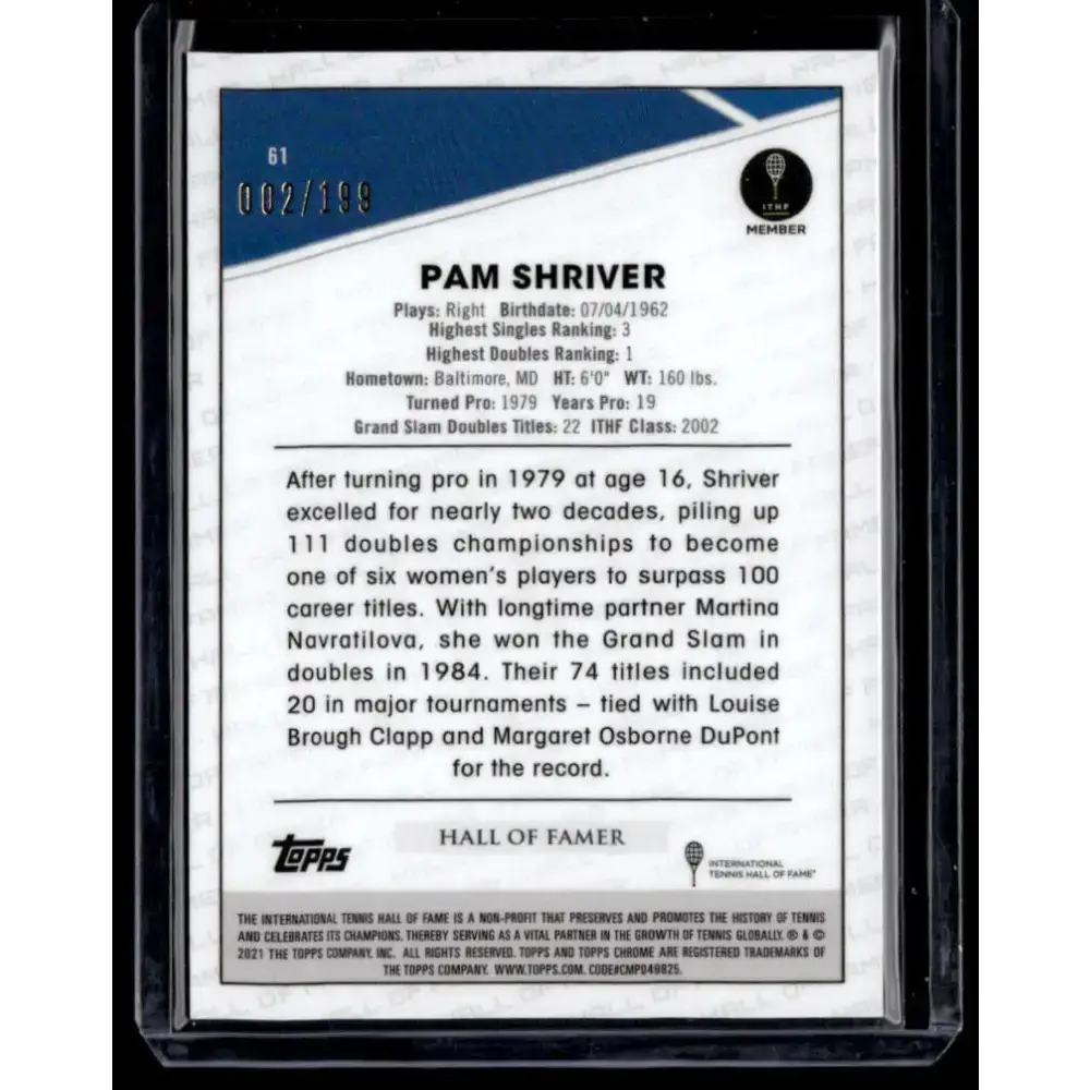 2021 Topps Chrome Refractor Purple #61 Pam Shriver NM-MT 2/199 Tennis Card - Tennis Card Single