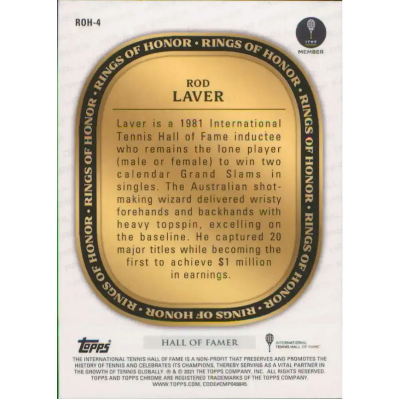 2021 Topps Chrome Rings of Honor Refractor #ROH-4 Rod Laver NM-MT Tennis Card - Tennis Card Single