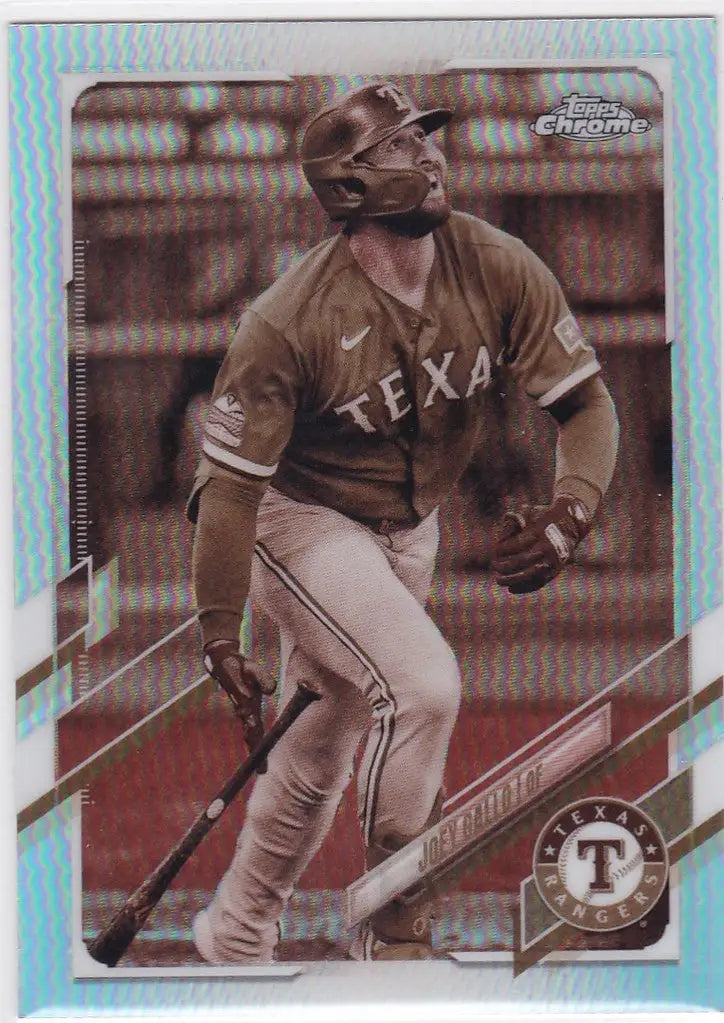 Joey Gallo Texas Rangers player batting on 2021 Topps Chrome Sepia parallel card
