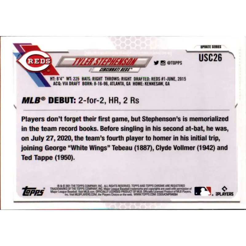 2021 Topps Chrome Update #USC26 Tyler Stephenson NM-MT RC Rookie Cincinnati Reds Baseball Card - Baseball Card Single
