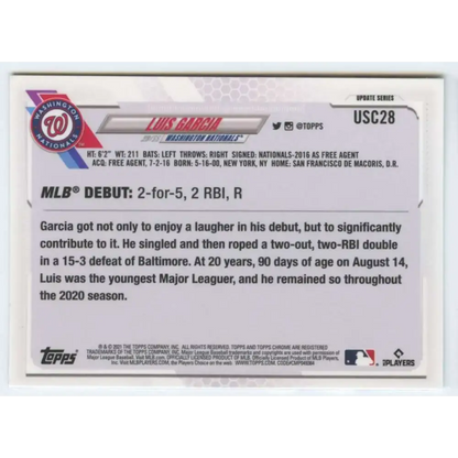 2021 Topps Chrome Update #USC28 Luis Garcia NM-MT RC Rookie Washington Nationals Baseball Card - Trading Card