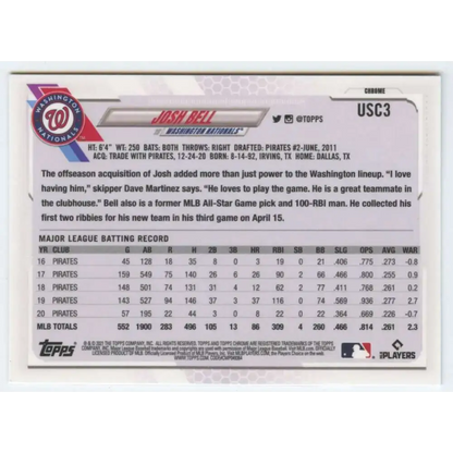 2021 Topps Chrome Update #USC3 Josh Bell NM-MT Washington Nationals Baseball Card