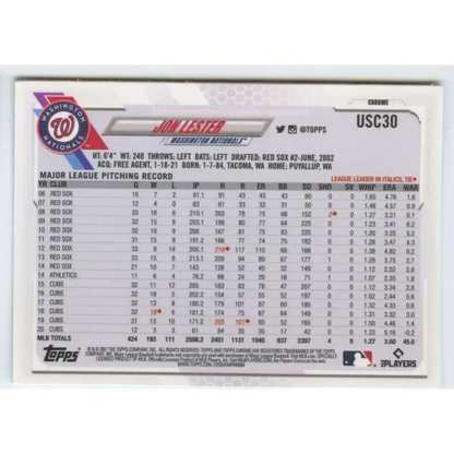 2021 Topps Chrome Update #USC30 Jon Lester NM-MT Washington Nationals Baseball Card - Baseball Card