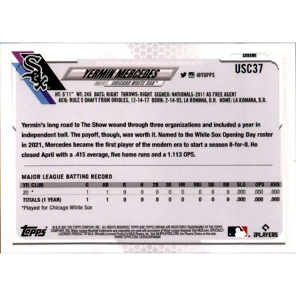 2021 Topps Chrome Update #USC37 Yermin Mercedes NM-MT RC Rookie Chicago White Sox Baseball Card