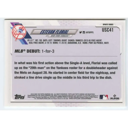 2021 Topps Chrome Update #USC41 Estevan Florial NM-MT RC Rookie New York Yankees Baseball Card - Baseball Card