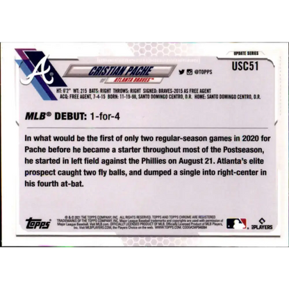 2021 Topps Chrome Update #USC51 Cristian Pache NM-MT RC Rookie Atlanta Braves Baseball Card - Baseball Card