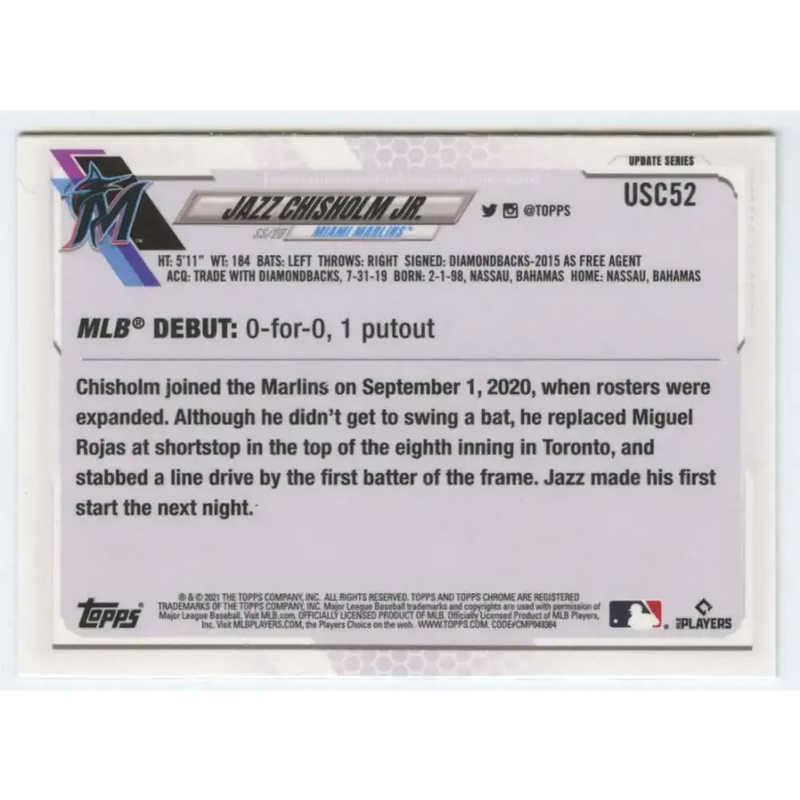 2021 Topps Chrome Update #USC52 Jazz Chisholm Jr. NM-MT RC Rookie Miami Marlins Baseball Card - Baseball Card Single