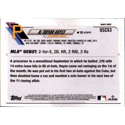 2021 Topps Chrome Update #USC63 Ke’Bryan Hayes NM-MT RC Rookie Pittsburgh Pirates Baseball Card - Baseball Card