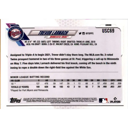 2021 Topps Chrome Update #USC69 Trevor Larnach NM-MT RC Rookie Minnesota Twins Baseball Card