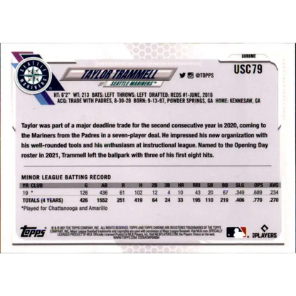 2021 Topps Chrome Update #USC79 Taylor Trammell NM-MT RC Rookie Seattle Mariners Baseball Card - Baseball Card